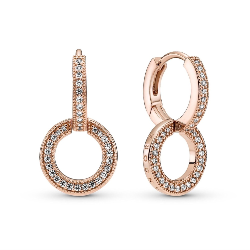 SOLD Pandora Sparkling Double Hoop Earrings, Rose Gold-Plated